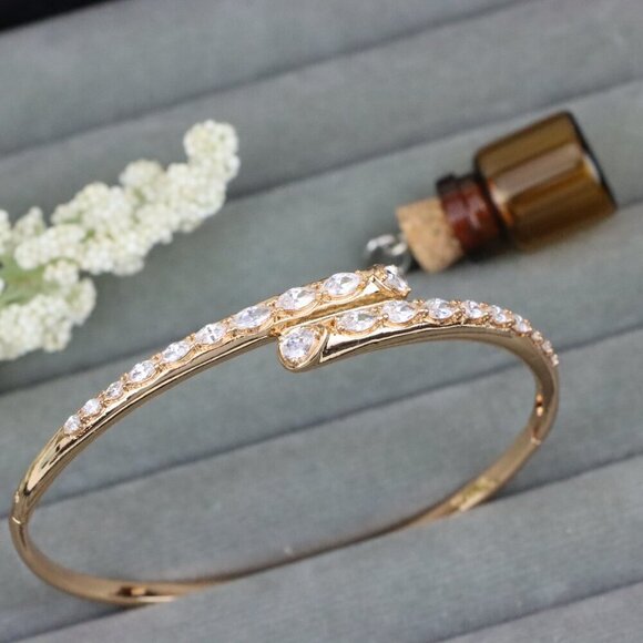Elegant Wrap Design Rose Gold Bangle with Sparkling Stone Detail, XPBL0437 - Picture 1 of 12